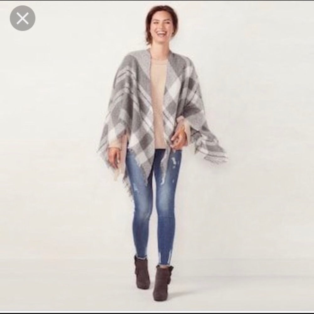 NWT Lauren Conrad Plaid Boucle Kite Ruana Cardigan